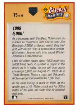 1991 Upper Deck - Baseball Heroes: Nolan Ryan #15 Nolan Ryan Back