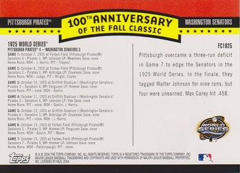 2004 Topps - Fall Classic Covers #FC1925 1925 World Series Back