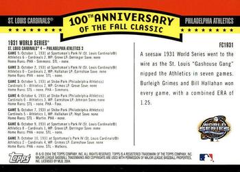 2004 Topps - Fall Classic Covers #FC1931 1931 World Series Back