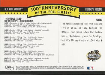 2004 Topps - Fall Classic Covers #FC1953 1953 World Series Back