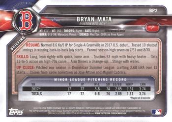 2018 Bowman - Prospects #BP2 Bryan Mata Back