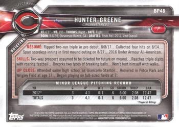 2018 Bowman - Prospects #BP48 Hunter Greene Back