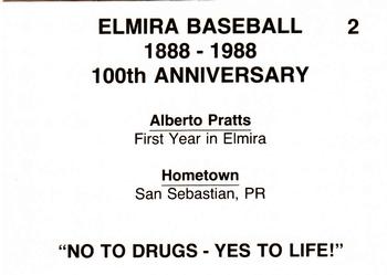 1988 Cain Elmira Pioneers #2 Alberto Pratts Back