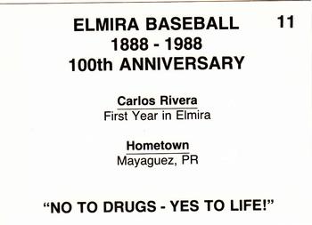 1988 Cain Elmira Pioneers #11 Carlos Rivera Back