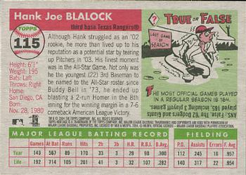 2004 Topps Heritage #115 Hank Blalock Back