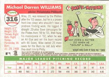 2004 Topps Heritage #316 Mike Williams Back