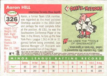 2004 Topps Heritage #326 Aaron Hill Back