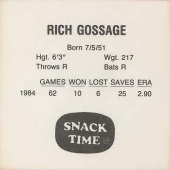 1985 KAS Discs - 1985 KAS Squares #NNO Rich Gossage Back