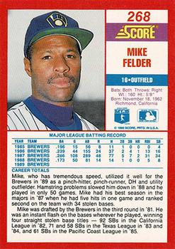 1990 Score - Promos #268 Mike Felder Back