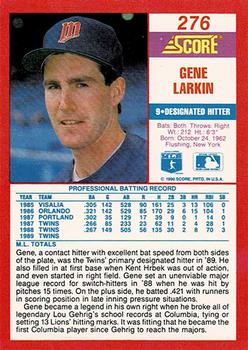 1990 Score - Promos #276 Gene Larkin Back