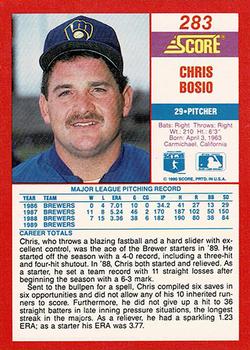 1990 Score - Promos #283 Chris Bosio Back