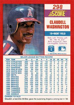 1990 Score - Promos #298 Claudell Washington Back