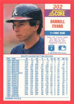1990 Score - Promos #302 Darrell Evans Back