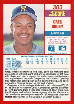 1990 Score - Promos #303 Greg Briley Back