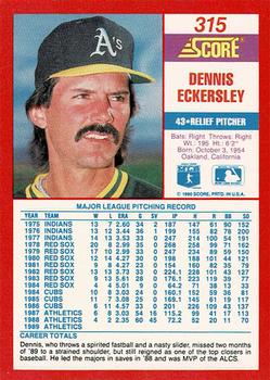 1990 Score - Promos #315 Dennis Eckersley Back