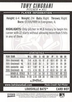 2017 Choice Louisville Bats #07 Tony Cingrani Back