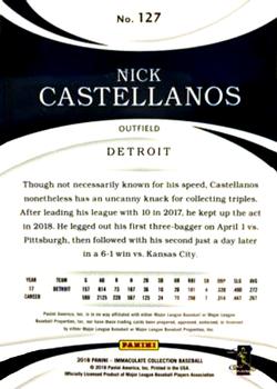 2018 Panini Immaculate Collection #127 Nick Castellanos Back