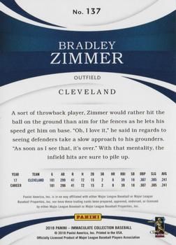 2018 Panini Immaculate Collection #137 Bradley Zimmer Back