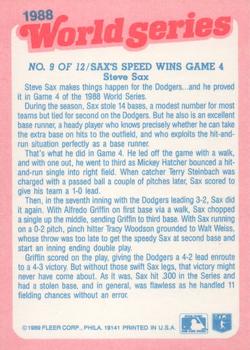 1989 Fleer - World Series Glossy #9 Sax's Speed Wins Game 4 Back