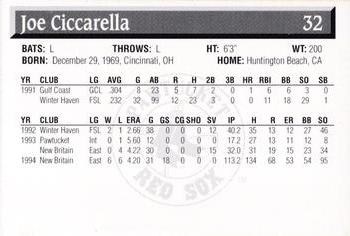 1995 Pawtucket Red Sox #32 Joe Ciccarella Back