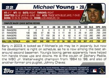 2004 Topps Opening Day #22 Michael Young Back