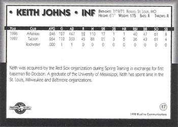 1998 Blueline Q-Cards Pawtucket Red Sox #17 Keith Johns Back