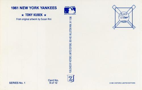 1991 Historic Limited Editions 1961 New York Yankees (Series 1) #9 Tony Kubek Back