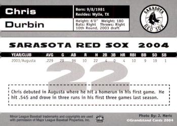2004 Grandstand Sarasota Red Sox #NNO Chris Durbin Back