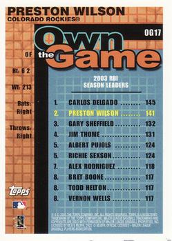 2004 Topps - Own the Game #OG17 Preston Wilson Back