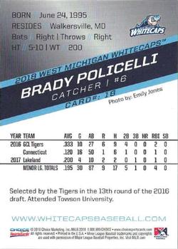 2018 Choice West Michigan Whitecaps #18 Brady Policelli Back