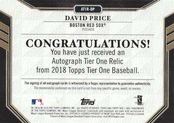 2018 Topps Tier One - Autographed Tier One Relics #AT1R-DP David Price Back