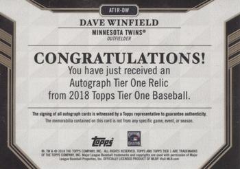 2018 Topps Tier One - Autographed Tier One Relics #AT1R-DW David Winfield Back