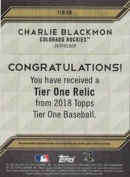 2018 Topps Tier One - Tier One Relics #T1R-CB Charlie Blackmon Back