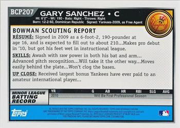 2010 Bowman Chrome - Prospects Autographs #BCP207 Gary Sanchez Back