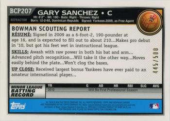 2010 Bowman Chrome - Prospects Autographs Refractors #BCP207 Gary Sanchez Back