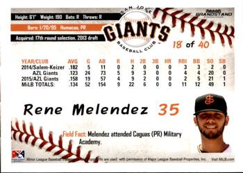 2016 Grandstand San Jose Giants #18 Rene Melendez Back