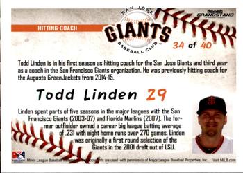 2016 Grandstand San Jose Giants #34 Todd Linden Back