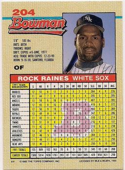 1992 Bowman #204 Rock Raines Back