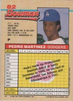 1992 Bowman #82 Pedro Martinez Back