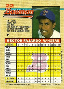 1992 Bowman #22 Hector Fajardo Back