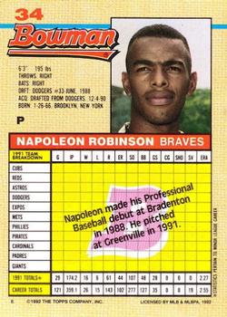 1992 Bowman #34 Napoleon Robinson Back