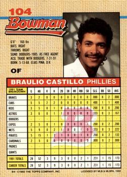 1992 Bowman #104 Braulio Castillo Back