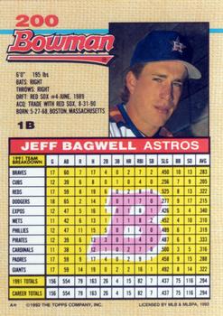 1992 Bowman #200 Jeff Bagwell Back