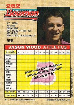 1992 Bowman #262 Jason Wood Back