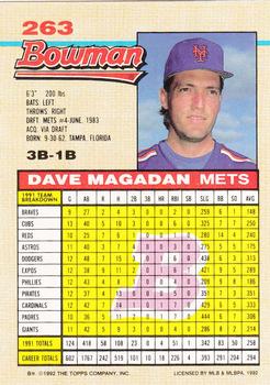 1992 Bowman #263 Dave Magadan Back