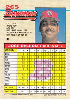 1992 Bowman #265 Jose DeLeon Back