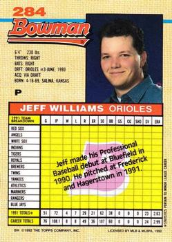 1992 Bowman #284 Jeff Williams Back