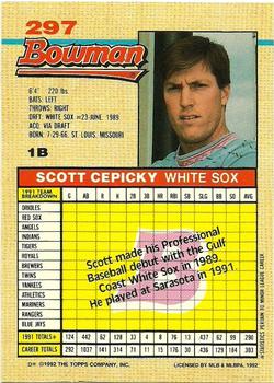 1992 Bowman #297 Scott Cepicky Back