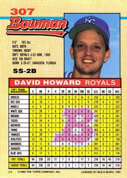 1992 Bowman #307 David Howard Back