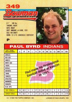 1992 Bowman #349 Paul Byrd Back